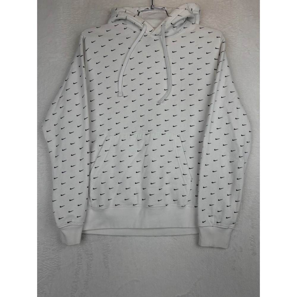 Y2K Nike Mens Sportswear All Over Print Mini‎ Swoosh Hoodie White Black Medium